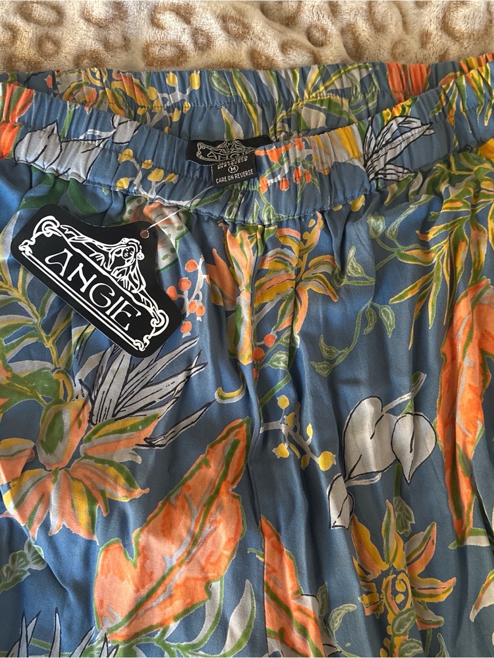 Angie Blue Floral Maxi Skirt with Orange and Green Accent
